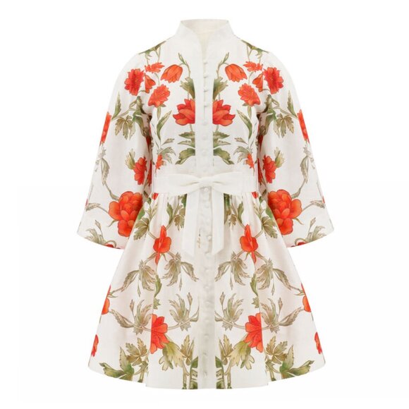 NWT | Mestiza New York Women's Carmen Floral Tie-waist Minidress In Red Multi 8 - Picture 3 of 4